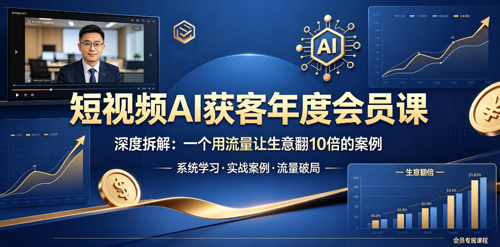 短视频AI获客年度会员课，深度拆解，一个用流量让生意翻10倍的案例-热点1站 - 热点知汇专注网赚项目资源知识聚汇