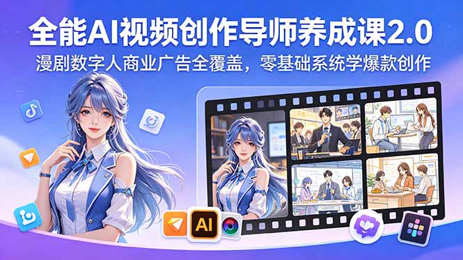 全能AI视频创作导师养成课2.0，漫剧数字人商业广告全覆盖，零基础系统学爆款创作-热点1站 - 热点知汇专注网赚项目资源知识聚汇