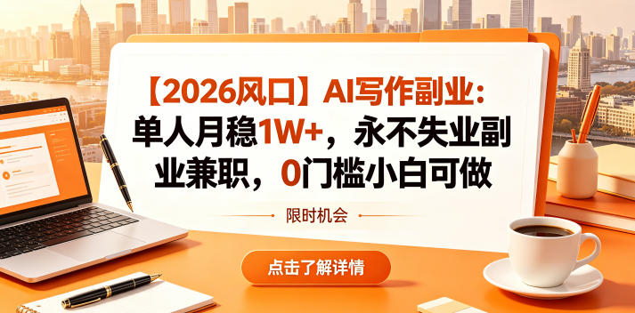 【2026风口】AI写作副业：单人月稳1W+，永不失业副业兼职，0门槛小白可做【揭秘】-热点1站 - 热点知汇专注网赚项目资源知识聚汇