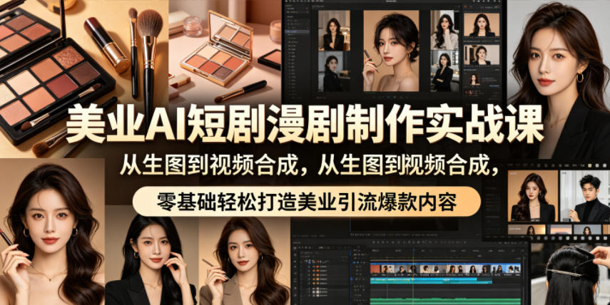 美业AI短剧漫剧制作实战课，从生图到视频合成，零基础轻松打造美业引流爆款内容-热点1站 - 热点知汇专注网赚项目资源知识聚汇