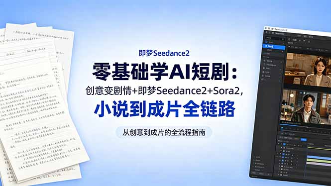 零基础学AI短剧：创意变剧情+即梦Seedance2+Sora2，小说到成片全链路-热点1站 - 热点知汇专注网赚项目资源知识聚汇