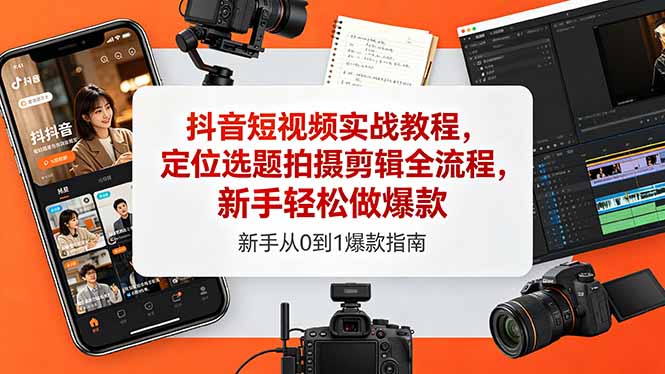 抖音短视频实战教程，定位选题拍摄剪辑全流程，新手轻松做爆款-热点1站 - 热点知汇专注网赚项目资源知识聚汇