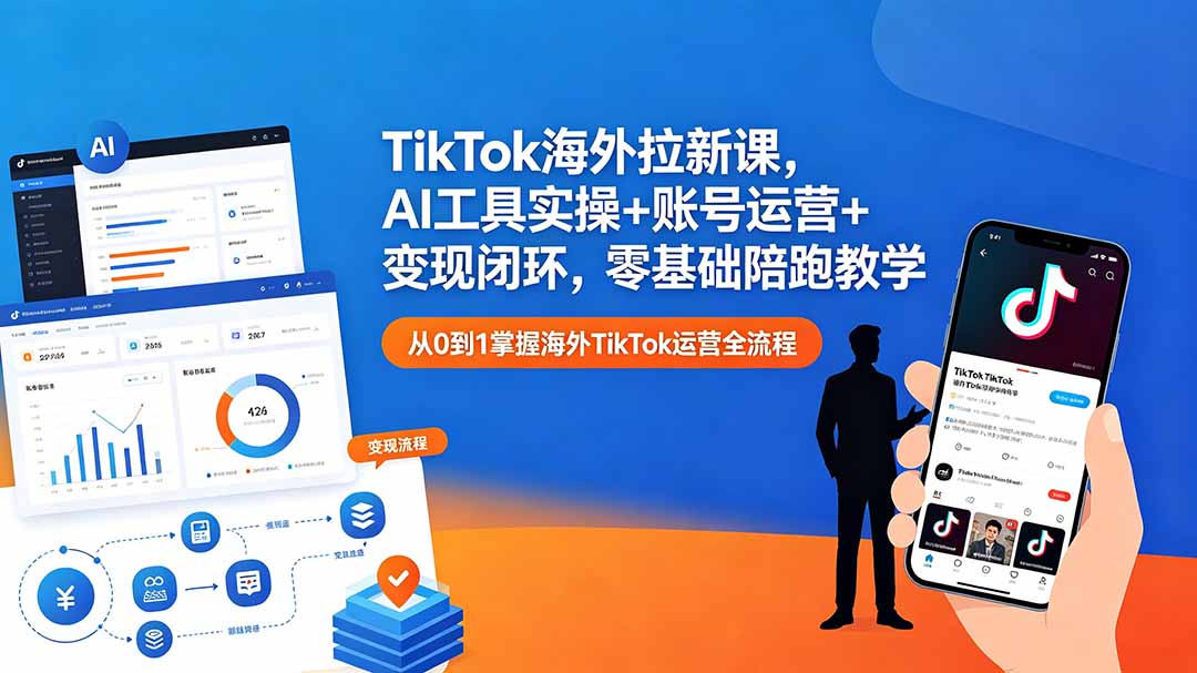 TikTok海外拉新课，AI工具实操+账号运营+变现闭环，零基础陪跑教学-热点1站 - 热点知汇专注网赚项目资源知识聚汇