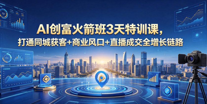 AI创富火箭班3天特训课，打通同城获客+商业风口+直播成交全增长链路，2026年4月新课-热点1站 - 热点知汇专注网赚项目资源知识聚汇