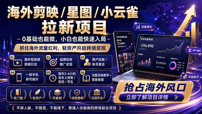 海外剪映 / 星图 / 小云雀拉新项目 普通人也能上手的跨境流量变现副业-热点1站 - 热点知汇专注网赚项目资源知识聚汇