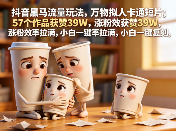 抖音黑马流量玩法，万物拟人卡通短片，57个作品获赞39W，涨粉效率拉满，小白一键复刻，保姆级拆解-热点1站 - 热点知汇专注网赚项目资源知识聚汇