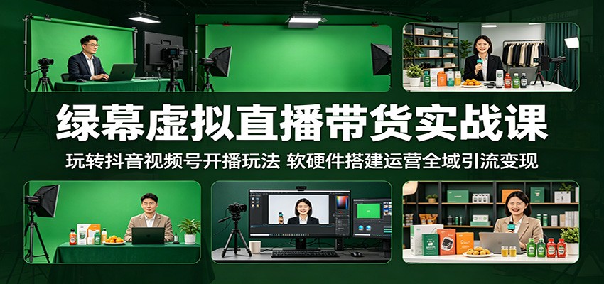 绿幕虚拟直播带货实战课：玩转抖音视频号开播玩法，软硬件搭建运营全域引流变现-热点1站 - 热点知汇专注网赚项目资源知识聚汇