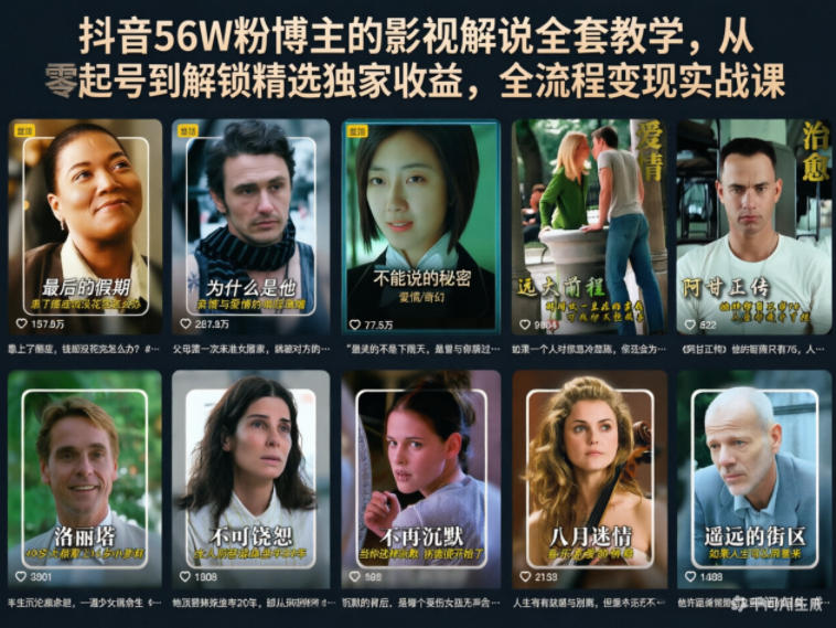 抖音56W粉博主的影视解说全套教学，从零起号到解锁精选独家收益，全流程变现实战课-热点1站 - 热点知汇专注网赚项目资源知识聚汇