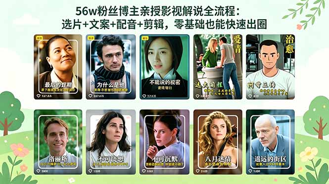 56万粉丝博主亲授影视解说全流程：选片+文案+配音+剪辑，零基础也能快速出圈-热点1站 - 热点知汇专注网赚项目资源知识聚汇