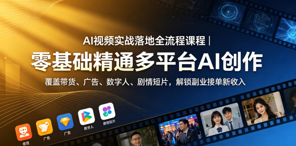AI视频实战落地全流程课程｜零基础精通多平台AI创作，覆盖带货、广告、数字人、剧情短片，解锁副业接单新收入-热点1站 - 热点知汇专注网赚项目资源知识聚汇