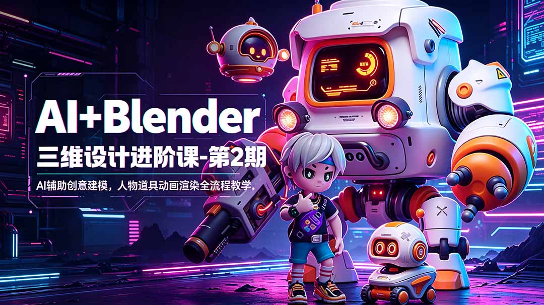 AI+Blender三维设计进阶课-第2期：AI辅助创意建模，人物道具动画渲染全流程教学-热点1站 - 热点知汇专注网赚项目资源知识聚汇