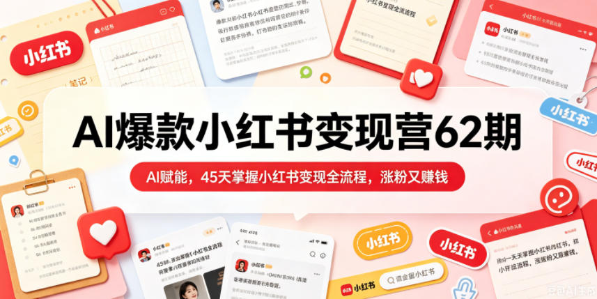 AI爆款小红书变现营62期2026年5月,AI赋能,45天掌握小红书变现全流程,涨粉又賺钱-热点1站 - 热点知汇专注网赚项目资源知识聚汇