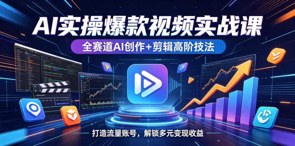 AI实操爆款视频实战课,全赛道AI创作+剪辑高阶技法,打造流量账号,解锁多元变现收益-热点1站 - 热点知汇专注网赚项目资源知识聚汇