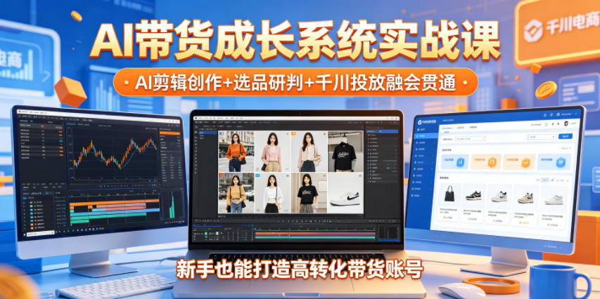 AI带货成长系统实战课，AI剪辑创作+选品研判+千川投放融会贯通，新手也能打造高转化带货账号(更新2026年)-热点1站 - 热点知汇专注网赚项目资源知识聚汇
