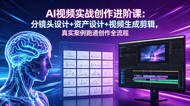 AI视频实战创作进阶课:分镜头设计+资产设计+视频生成剪辑,真实案例跑通创作全流程-热点1站 - 热点知汇专注网赚项目资源知识聚汇