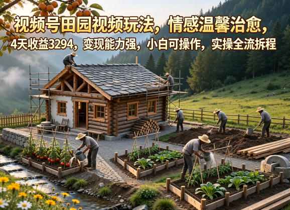 视频号田园视频玩法，情感温馨治愈，4天收益3294，变现能力强，小白可操作，实操全流程拆解-热点1站 - 热点知汇专注网赚项目资源知识聚汇