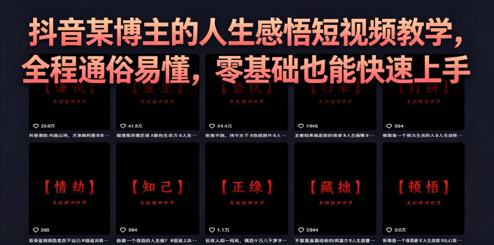 抖音某博主的灰太狼人生感悟短视频教学，全程通俗易懂，零基础也能快速上手-热点1站 - 热点知汇专注网赚项目资源知识聚汇
