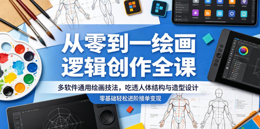 从零到一绘画逻辑创作全课，多软件通用绘画技法，吃透人体结构与造型设计，零基础轻松进阶接单变现-热点1站 - 热点知汇专注网赚项目资源知识聚汇