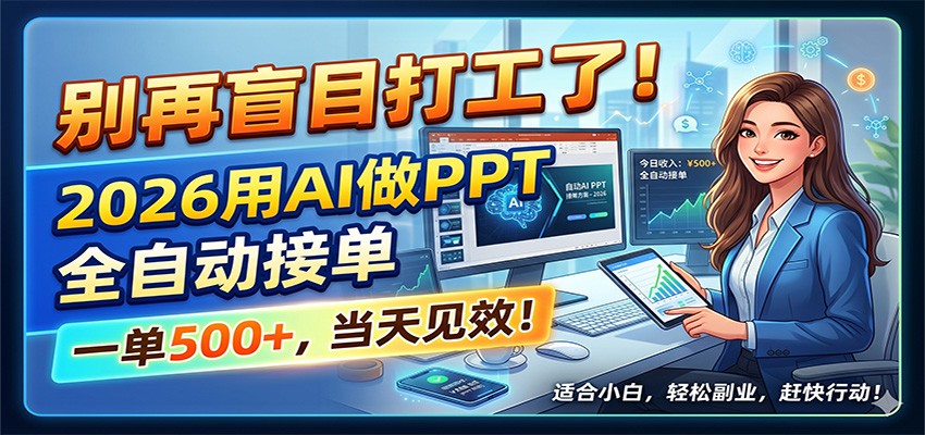 别再盲目打工了！2026用AI做PPT全自动接单，一单5张+，当天见效！-热点1站 - 热点知汇专注网赚项目资源知识聚汇