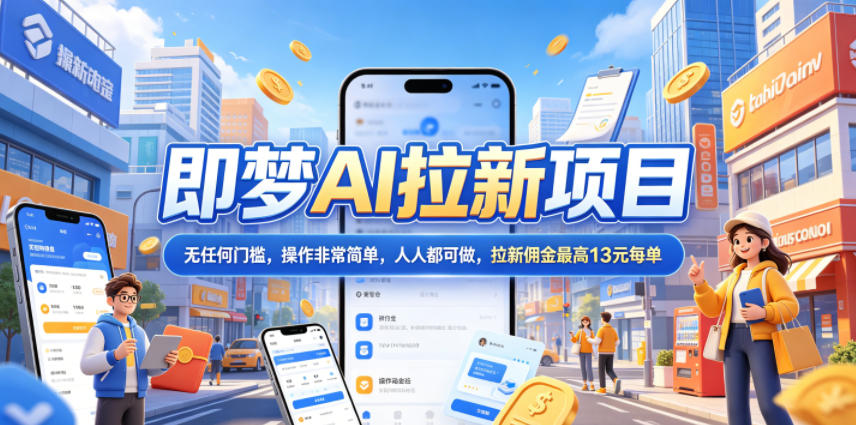 2026年即梦AI拉新项目最新玩法，无任何门槛，操作非常简单，人人都可做，拉新佣金最高13元每单-热点1站 - 热点知汇专注网赚项目资源知识聚汇