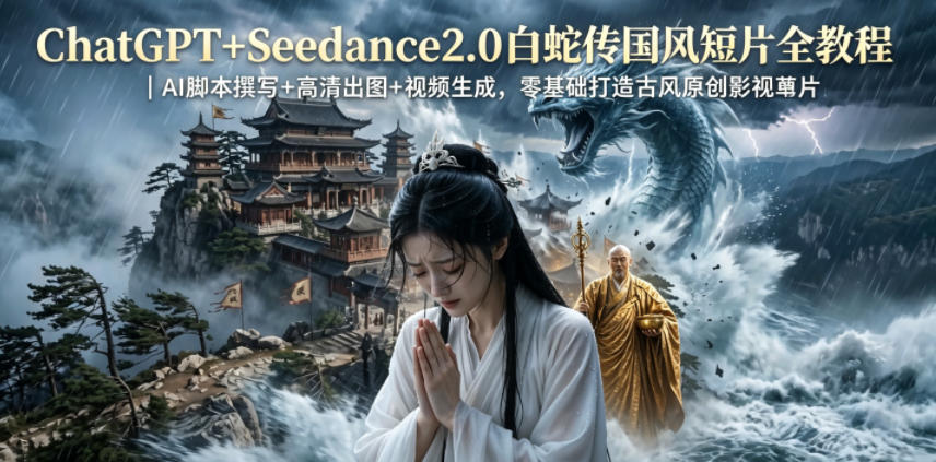 ChatGPT+Seedance2.0白蛇传国风短片全教程｜AI脚本撰写+高清出图+视频生成，零基础打造古风原创影视短片-热点1站 - 热点知汇专注网赚项目资源知识聚汇