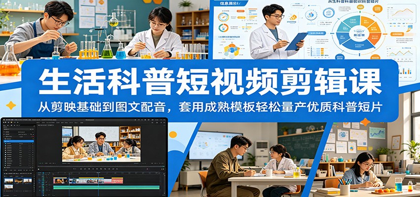 生活科普短视频剪辑课：从剪映基础到图文配音，套用成熟模板轻松量产优质科普短片-热点1站 - 热点知汇专注网赚项目资源知识聚汇