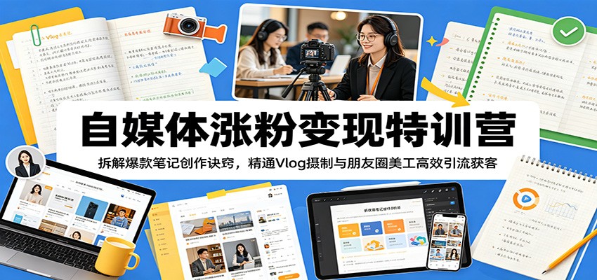 自媒体涨粉变现特训营：拆解爆款笔记创作诀窍，精通Vlog摄制与朋友圈美工高效引流获客-热点1站 - 热点知汇专注网赚项目资源知识聚汇
