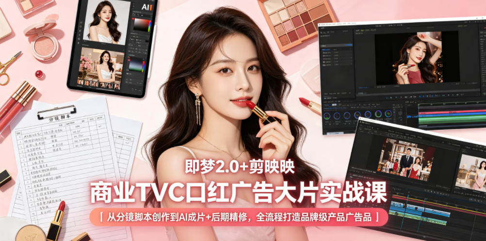 即梦2.0+剪映商业TVC口红广告大片实战课｜从分镜脚本创作到AI成片+后期精修，全流程打造品牌级产品广告-热点1站 - 热点知汇专注网赚项目资源知识聚汇