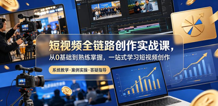 短视频全链路创作实战课，从0基础到熟练掌握，一站式学习短视频创作-热点1站 - 热点知汇专注网赚项目资源知识聚汇