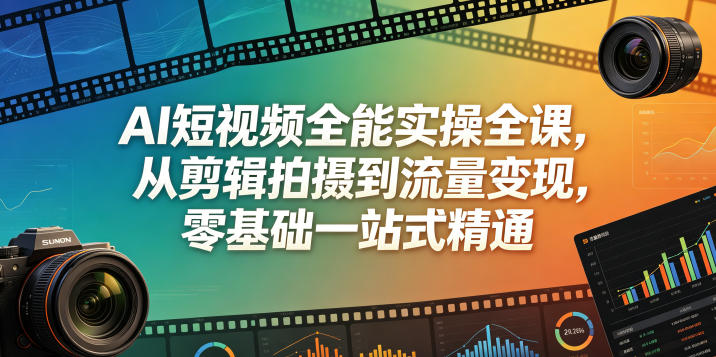 AI短视频全能实操全课，从剪辑拍摄到流量变现，零基础一站式精通-热点1站 - 热点知汇专注网赚项目资源知识聚汇