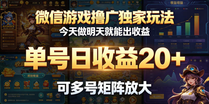 微信游戏撸广独家玩法，今天做明天就能出收益，单号日收益20+，可多号矩阵放大-热点1站 - 热点知汇专注网赚项目资源知识聚汇