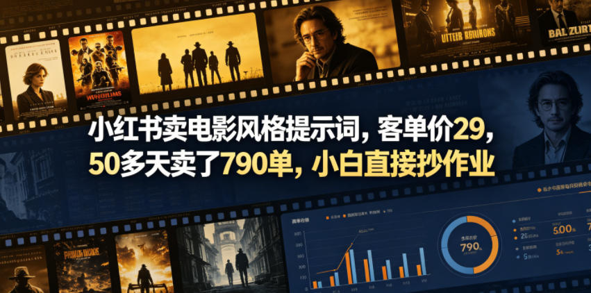 小红书卖电影风格提示词，客单价29，50多天卖了790单，小白直接抄作业！-热点1站 - 热点知汇专注网赚项目资源知识聚汇