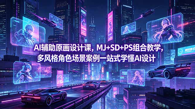 AI辅助原画设计课，MJ+SD+PS组合教学，多风格角色场景案例一站式学懂AI设计-热点1站 - 热点知汇专注网赚项目资源知识聚汇
