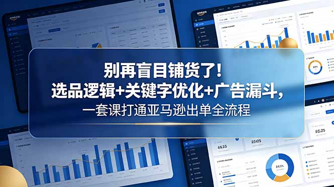 别再盲目铺货了！选品逻辑+关键字优化+广告漏斗，一套课打通亚马逊出单全流程-热点1站 - 热点知汇专注网赚项目资源知识聚汇