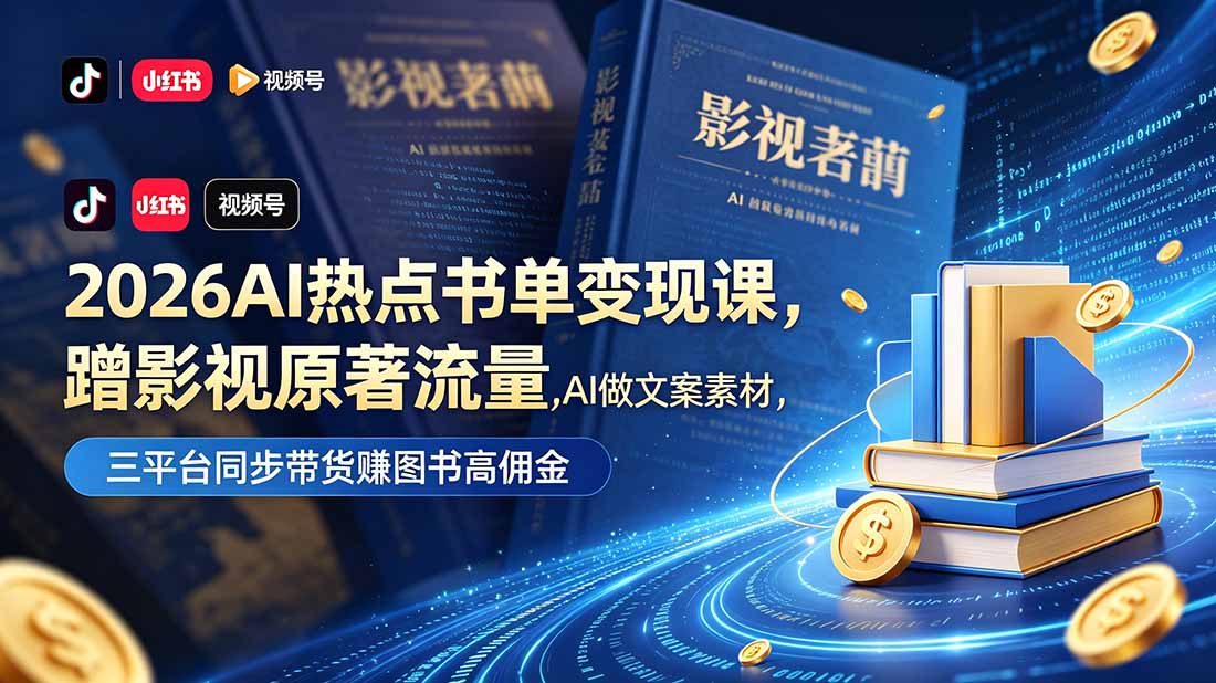 2026AI热点书单变现课，蹭影视原著流量，AI做文案素材，三平台同步带货赚图书高佣金-热点1站 - 热点知汇专注网赚项目资源知识聚汇