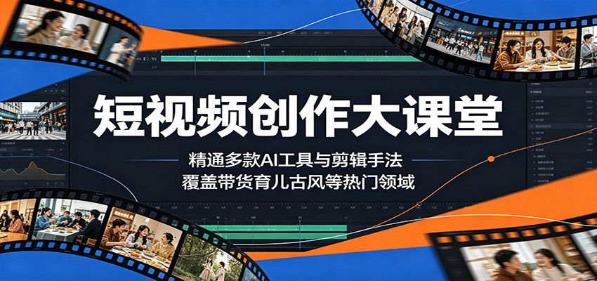 短视频创作大课堂：精通多款AI工具与剪辑手法，覆盖带货、育儿、古风等热门领域-热点1站 - 热点知汇专注网赚项目资源知识聚汇