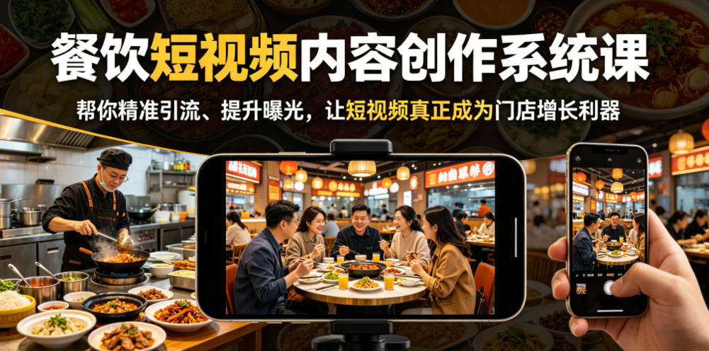 餐饮短视频内容创作系统课，帮你精准引流、提升曝光，让短视频真正成为门店增长利器-热点1站 - 热点知汇专注网赚项目资源知识聚汇