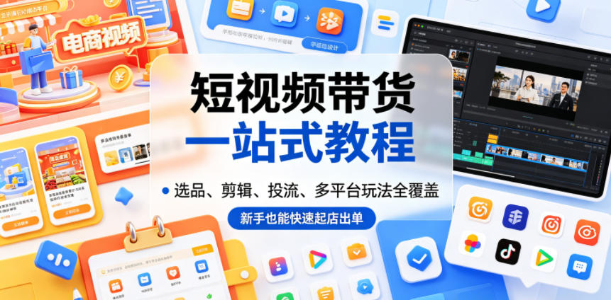 短视频带货一站式教程,选品、剪辑、投流、多平台玩法全覆盖,新手也能快速起店出单-热点1站 - 热点知汇专注网赚项目资源知识聚汇