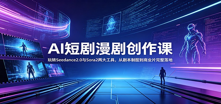 AI短剧漫剧创作课：玩转Seedance2.0与 Sora2两大工具，从剧本制图到商业片完整落地-热点1站 - 热点知汇专注网赚项目资源知识聚汇