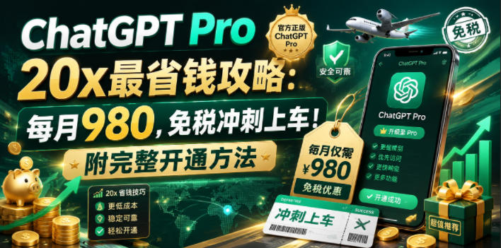ChatGPT Pro 20x最省钱攻略:每月980,免税冲刺上车!附完整开通方法【文档】-热点1站 - 热点知汇专注网赚项目资源知识聚汇