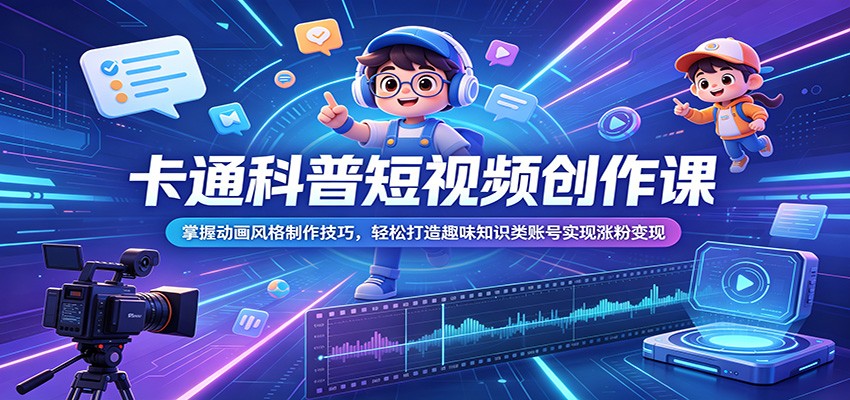 卡通科普短视频创作课：掌握动画风格制作技巧，轻松打造趣味知识类账号实现涨粉变现-热点1站 - 热点知汇专注网赚项目资源知识聚汇