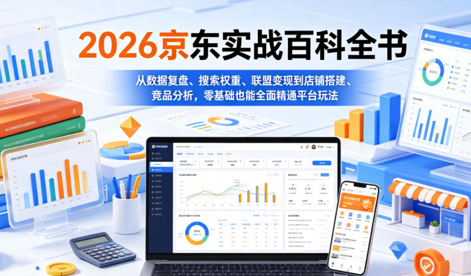 2026京东实战百科全书,从数据复盘、搜索权重、联盟变现到店铺搭建、竞品分析,零基础也能全面精通平台玩法-热点1站 - 热点知汇专注网赚项目资源知识聚汇