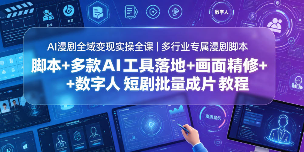 AI漫剧全域变现实操全课|多行业专属漫剧脚本+多款AI工具落地+画面精修+数字人短剧批量成片全教程-热点1站 - 热点知汇专注网赚项目资源知识聚汇