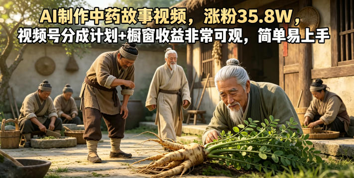 AI制作中药故事视频,涨粉35.8W,视频号分成计划+橱窗收益非常可观,简单易上手-热点1站 - 热点知汇专注网赚项目资源知识聚汇