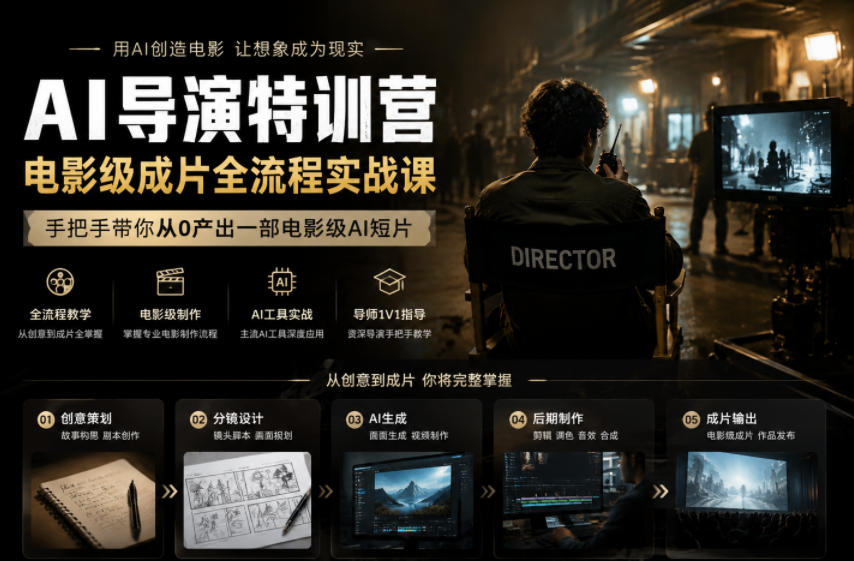 AI导演特训营，电影级成片全流程实战课，手把手带你从0产出一部电影级AI短片-热点1站 - 热点知汇专注网赚项目资源知识聚汇
