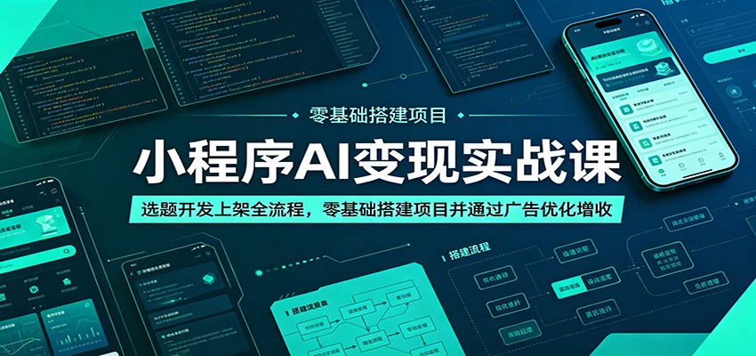 小程序AI变现实战课：选题开发上架全流程，零基础搭建项目并通过广告优化增收-热点1站 - 热点知汇专注网赚项目资源知识聚汇