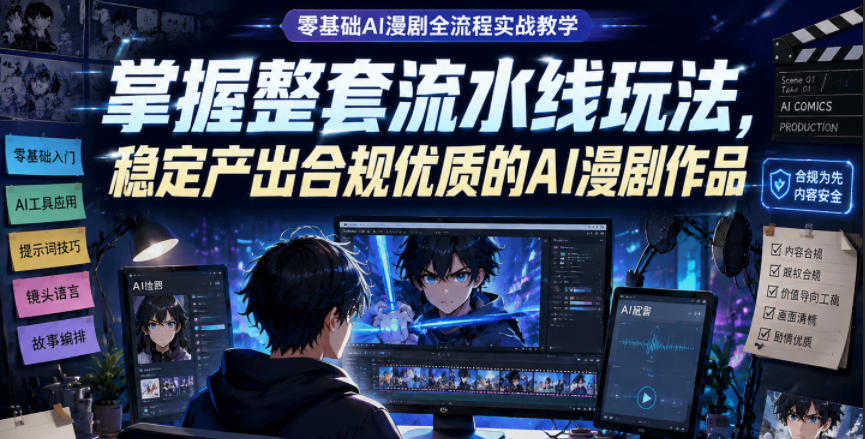 零基础AI漫剧全流程实战教学,掌握整套流水线玩法,稳定产出合规优质的AI漫剧作品-热点1站 - 热点知汇专注网赚项目资源知识聚汇