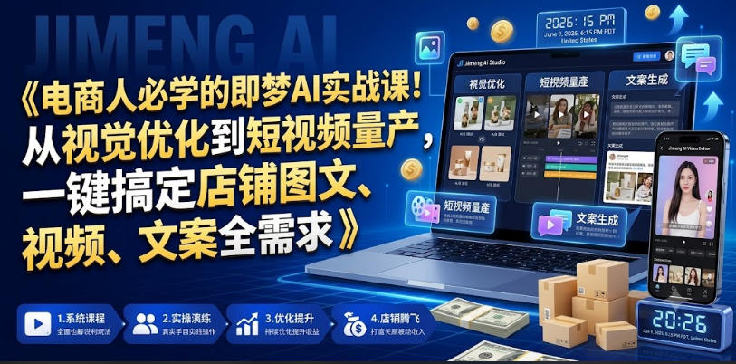 电商人必学的即梦AI实战课！从视觉优化到短视频量产，一键搞定店铺图文、视频、文案全需求-热点1站 - 热点知汇专注网赚项目资源知识聚汇