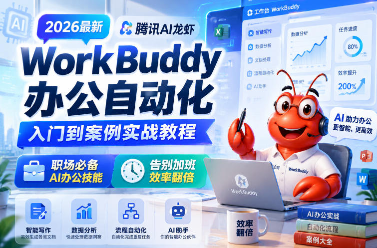 2026最新腾讯AI龙虾WorkBuddy办公自动化入门到案例实战教程,职场必备AI办公技能,告别加班,效率翻倍-热点1站 - 热点知汇专注网赚项目资源知识聚汇