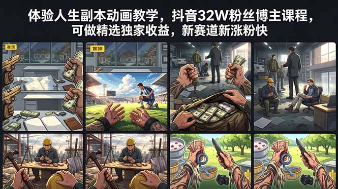 体验人生副本动画教学， 抖音32W粉丝博主课程，可做精选独家收益，新赛道新涨粉快-热点1站 - 热点知汇专注网赚项目资源知识聚汇